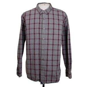 Untuckit Mens 3XL Red Gray Check Button Front Long Sleeve‎ Shirt